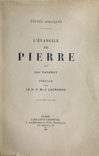 Vaganay,Leon. - L'Evangile de Pierre.
