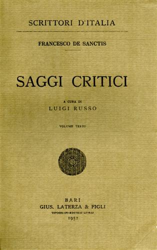 De Sanctis,Francesco. - Saggi critici. vol.III.