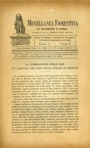 Del Badia,I. Sassetti,F. - La numerazione delle case e i cartelli dei nomi delle strade di Firenze. Una lettera di Filippo Sassett