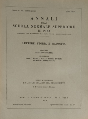 Garin,Eugenio. - Delio Cantimori e gli studi sull'Et del Rinascimento.