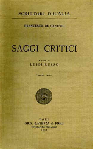 De Sanctis,Francesco. - Saggi critici. vol.I.