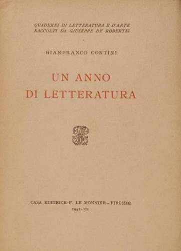 Contini,Gianfranco. - Un anno di letteratura.