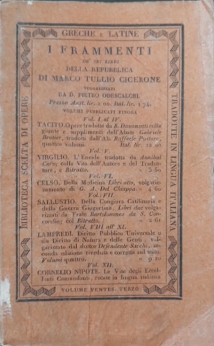 Cicerone,Marco Tullio. - I frammenti de sei libri della repubblica.