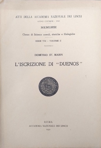 Demetrio St. Marin. - L'iscrizione di Duenos.
