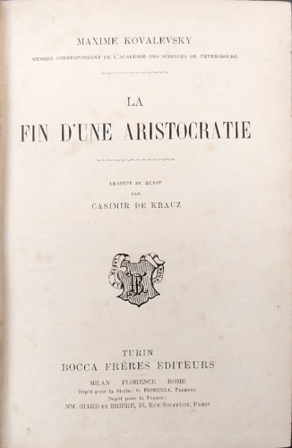 Kovalevsky,Maxime. - La fin d'une aristocratie.