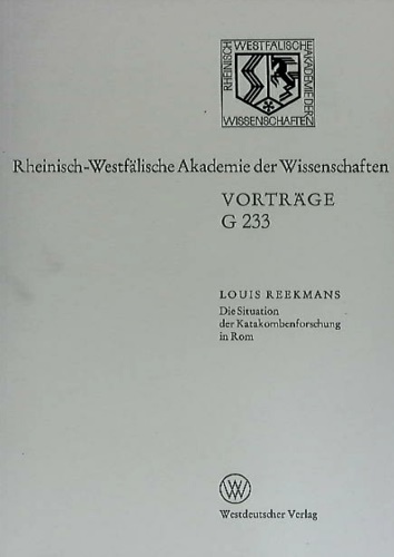 Reekmans,Louis. - Die situation der Katakombenforschung in Rom.