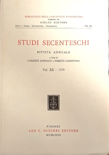 -- - Studi Secenteschi Vol. XX (1979). Rivista annuale fondata nel 19