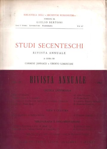 -- - Studi Secenteschi Vol.III (1962). Rivista annuale fondata nel 19
