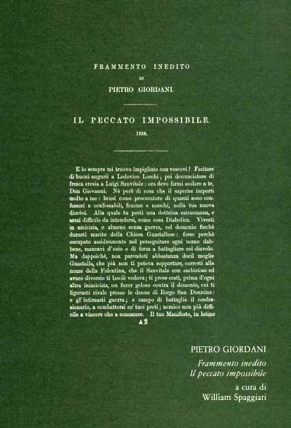 Giordani,Pietro. - Frammento inedito. Il peccato impossibile 1838.