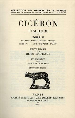 Cicron. - Discours. Seconde action contre Verrs. Les oeuvres d'art.