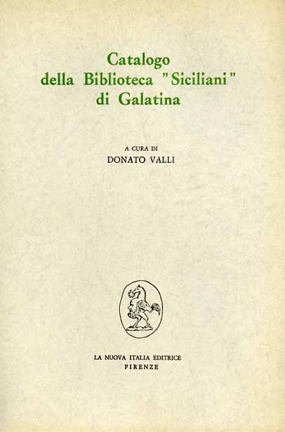 -- - Catalogo della Biblioteca  Siciliani di Galatina.