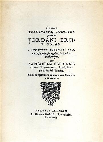 Bruno,Giordano. - Summa terminorum metaphysicorum.