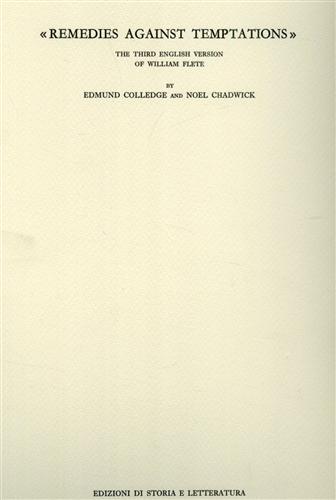 Colledge,Edmund. Chadwick,Noel. - Remedies Against Temptations. The third English Version of William Flete.