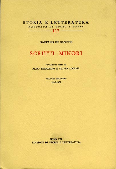 De Sanctis,Gaetano. - Scritti minori. Vol.II:1892-1905.