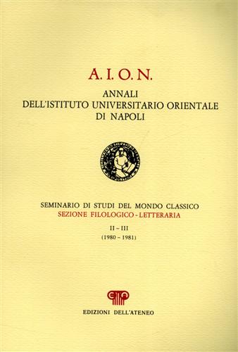 -- - A.I.O.N. Annali dell'Ist.Univ.Orientale di Napoli. Dall'indice: C.Calame,Morfolog