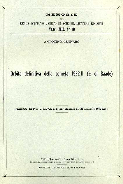Gennaro,Antonino. - Orbita definitiva della cometa 1922-II (C di Baade).