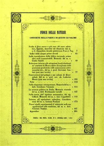 -- - Memorie dell'I. R. Istituto Veneto di Scienze, Lettere ed Arti. Vol.XII, Parte prima. Contiene: Zanardini,G., Scelta