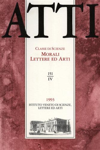 -- - Atti. Classe di Scienze Morali Lettere ed Arti. N.151, IV. Dall'indice: Lorenzo Renzi: Co