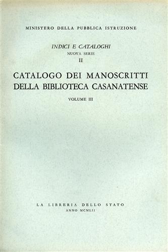 -- - Catalogo dei manoscritti della Biblioteca Casanatense. Vol.III.