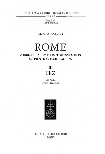 9788822253125-Rome. A Bibliography  from the Invention of Printing through 1899. III. (H-Z).