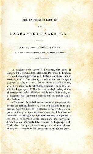 Sul carteggio inedito tra Lagrange e d'Alembert.