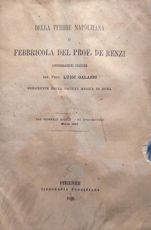 Della Febbre napolitana o Febbricola del Prof. De Renzi. Considerazioni critiche