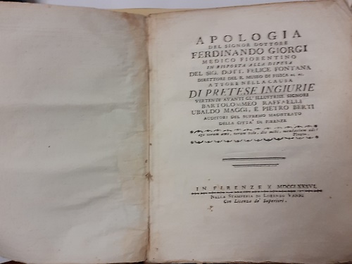 Apologia del Signor Dottore Ferdinando Giorgi medico fiorentino in risposta alla