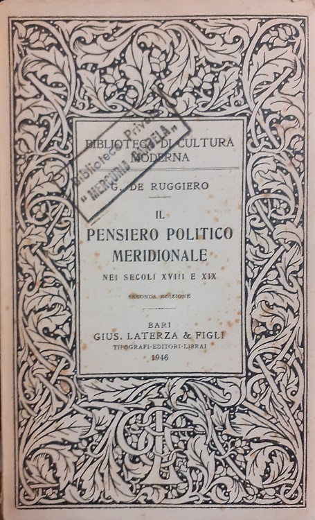 Il pensiero politico meridionale nei secoli XVIII e XIX.