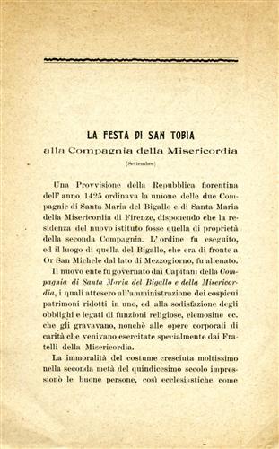 La festa di San Tobia alla Compagnia della Misericordia.