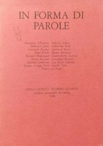 In forma di parole. Anno quinto, numero quarto. Ottobre, novembre, dicembre, 198