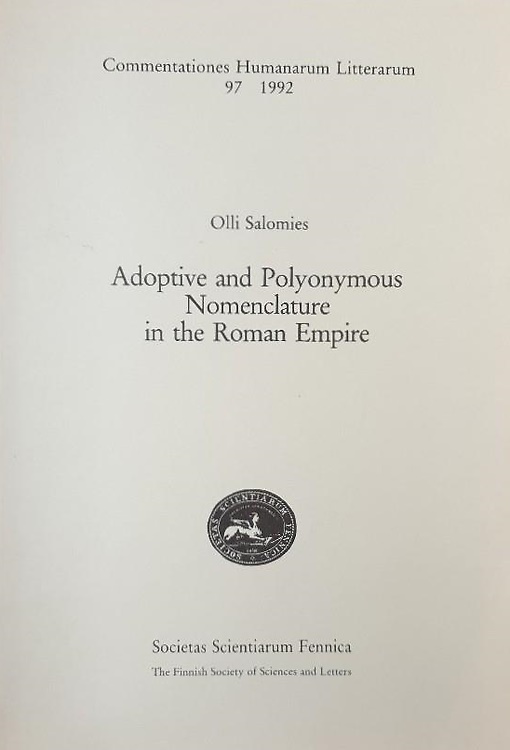 9789516532021-Namenpaare. Eine Studie zur römischen Namengebung.