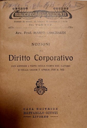 Nozioni di diritto corporativo.