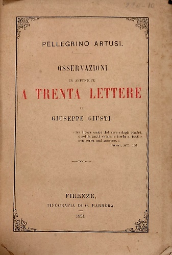 Osservazioni in appendice a trenta lettere di Giuseppe Giusti.