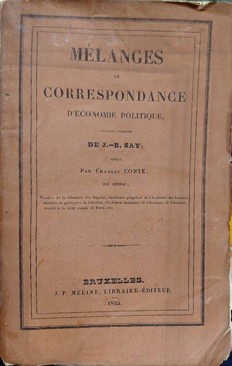 Melanges et correspondance. D' economie politique.