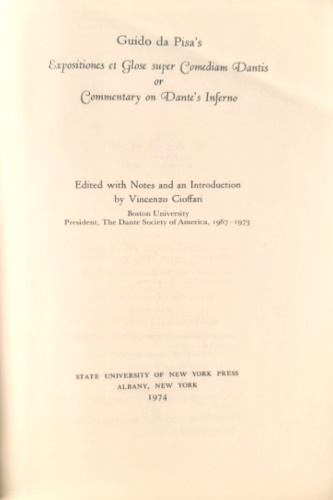 9780873952590-Expositiones et Glose super Comediam Dantis or Commentary on Dante's Inferno.