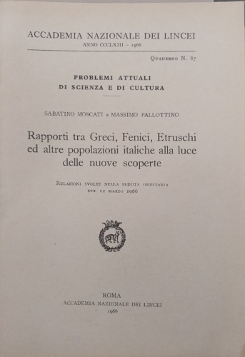 Rapporti tra Greci, Fenici, Etruschi ed altre popolazioni italiche alla luce del
