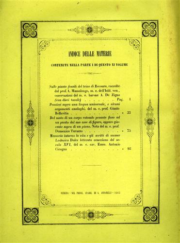 Memorie dell'I. R. Istituto Veneto di Scienze, Lettere ed Arti. Vol.XI, Parte pr