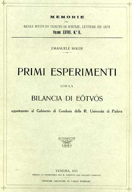 Primi esperimenti con la bilancia di Eotuos appartenente al Gabinetto di Geodesi