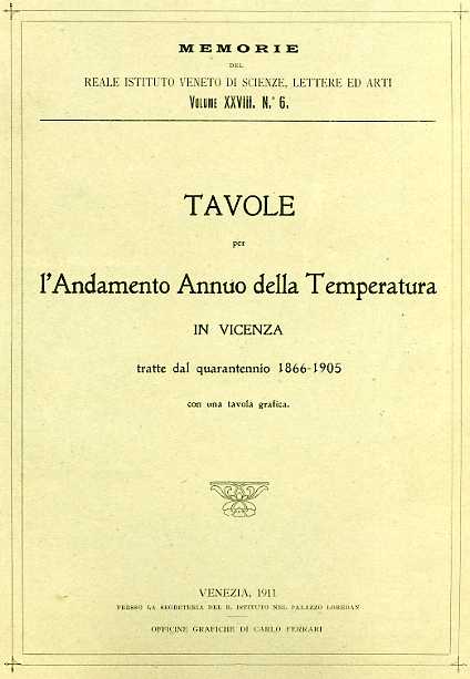 Tavole per l'andamento annuo della temperatura in Vicenza tratte dal quarantenni
