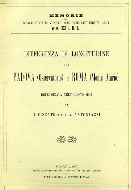 Differenza di longitudine fra Padova (Osservatorio) e Roma (Monte Mario) determi